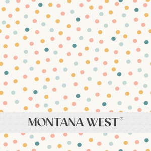 May include: White background with a repeating pattern of small, colourful dots. The dots are in shades of pink, yellow, blue, and teal. The text "MONTANA WEST" is centred at the bottom of the image.