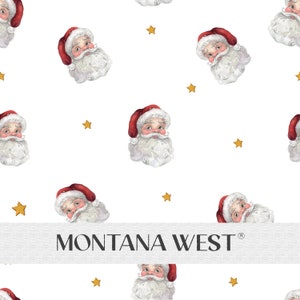 Retro Santa Seamless Pattern, Digital Watercolor Cute Santa Stars Christmas Seamless Pattern File for Commercial Use, White