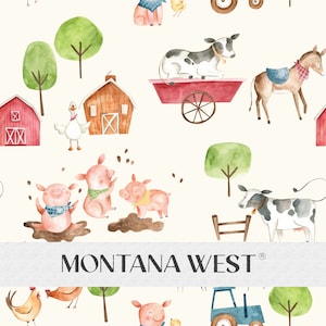 Baby Farm Animals Seamless Pattern, Digital Watercolor Baby Farm Animals Seamless Pattern File for Commercial Use, Nursery Seamless, Cow Pig