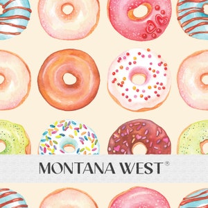 Colorful Donuts Seamless Pattern, Digital Watercolor Colorful Cute Glazed Donuts Seamless Pattern File for Commercial Use, Custom Fabric