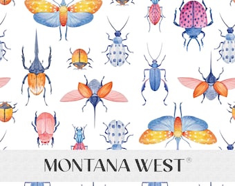 Beetles Seamless Pattern, Digital Watercolor Bright Colorful Beetles Seamless Pattern File for Commercial Use, Insects Seamless, White