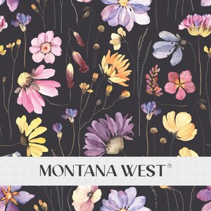 Colorful Floral Seamless Pattern, Digital Watercolor Colorful Flowers Provence Style Seamless Pattern, Vintage Style, Dark Background