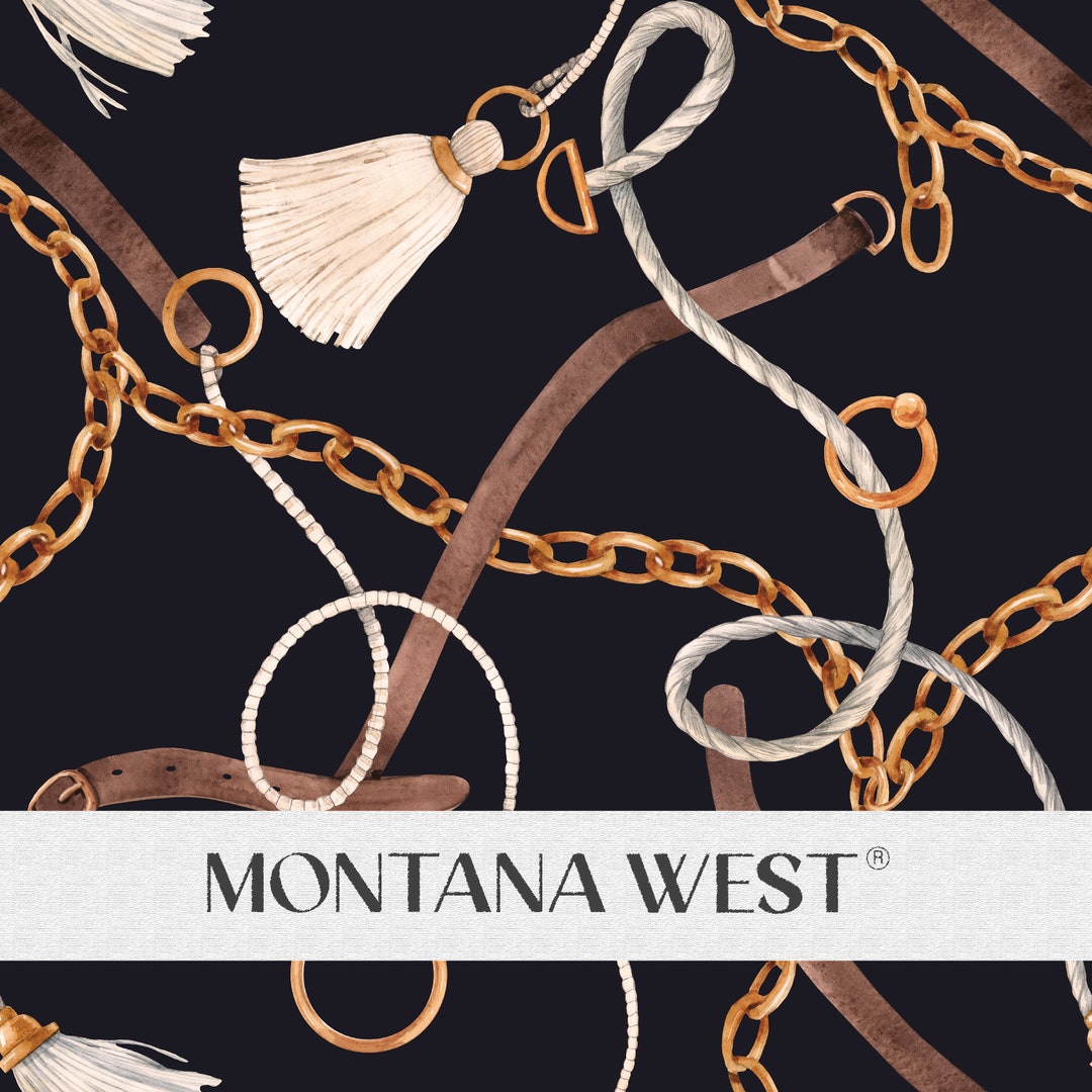 Glamorous Seamless Pattern, Digital Watercolor Gold Chains, Belts ...