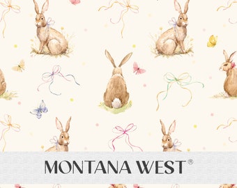 Cute Bunnies Seamless Pattern, Digital Watercolor Retro Style Bunnies Butterflies Ribbons Seamless Pattern File for Commercial Use, Easter