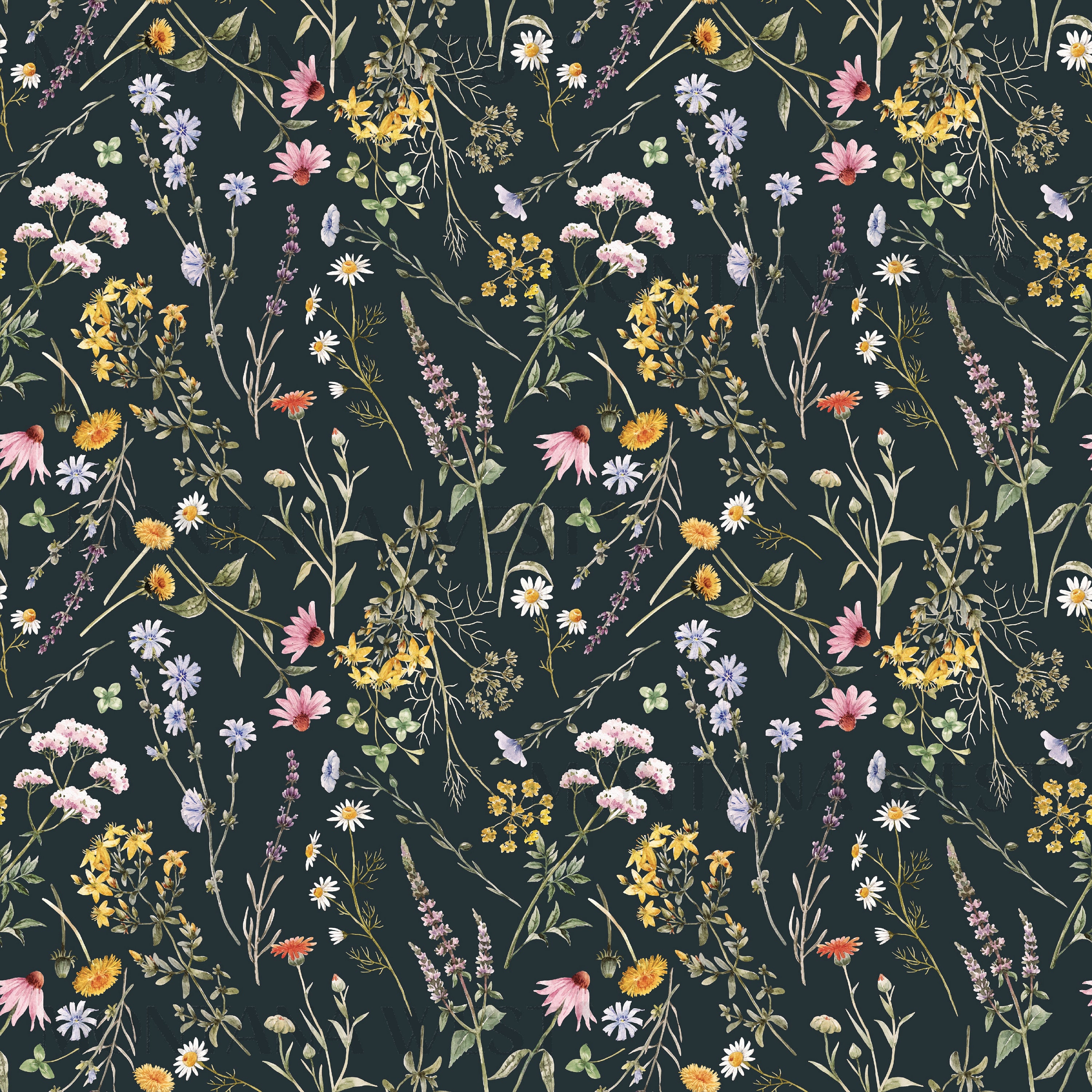 Field Flowers Seamless Pattern, Digital Watercolor Wild Field Flowers ...
