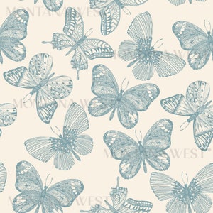 Vintage Blue Butterflies Seamless Pattern Digital Hand-drawn - Etsy