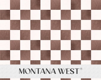 May include: A brown and white checkered pattern with the text "MONTANA WEST" in black lettering.