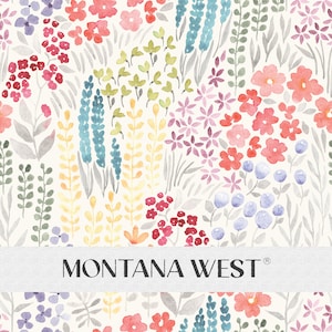Colorful Floral Meadow Seamless Pattern, Digital Watercolor Floral Meadow Seamless Pattern File for Commercial Use, Ivory Background