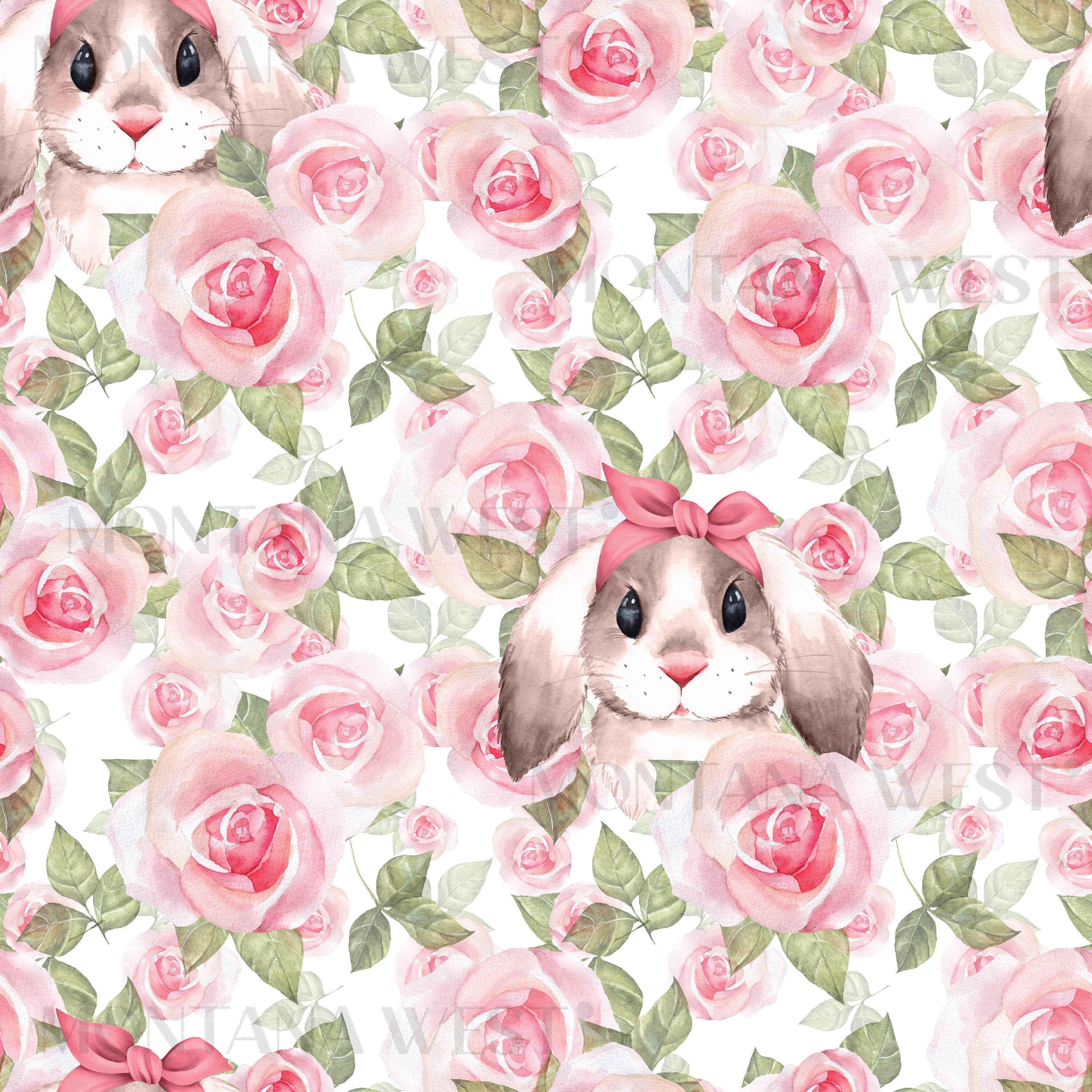 Cute Rabbits and Roses Seamless Pattern, Digital Watercolor Cute ...