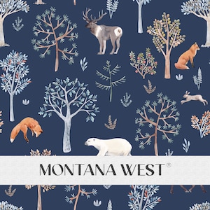 Winter Forest Animals Seamless Pattern, Digital Watercolor Trees Forest Bears Deer Fox Seamless Pattern File for Commercial Use, Winter
