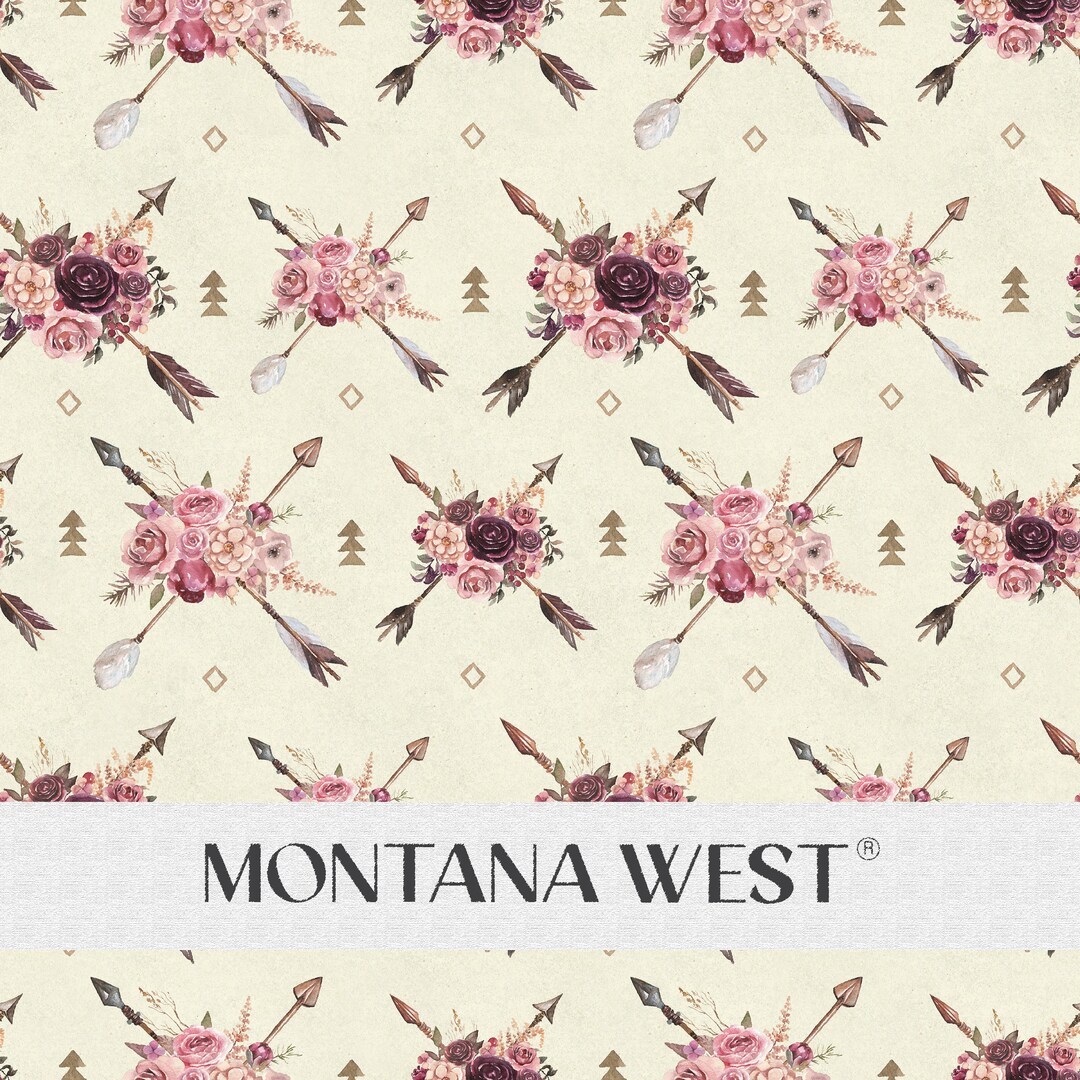 Flower Bouquet Seamless Pattern, Digital Boho Floral Bouquet and Arrows ...