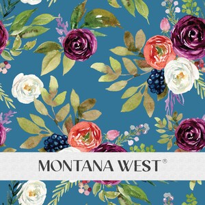 Roses and Leaves Seamless Pattern, Digital Watercolor Soft Roses Leaves on Blue Seamless Pattern File for Commercial Use, Spring, Summer