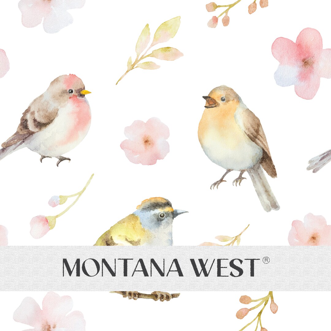 Birds and Flowers Seamless Pattern, Digital Watercolor Birds Seamless ...