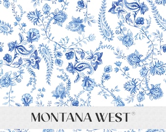 Botanique Indonésien Batik Seamless Pattern, Fichier de modèle sans couture bleu floral aquarelle numérique pour un usage commercial, motif textile