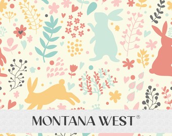 Rabbits in Hearts and Flowers Seamless Pattern, Digital Rabbit Seamless Pattern for Commercial Use, Floral Easter Pattern, Boho Easter