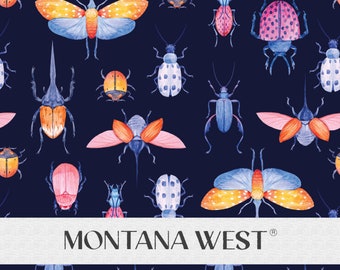 Beetles Seamless Pattern, Digital Watercolor Bright Colorful Beetles Seamless Pattern File for Commercial Use, Insects Seamless, Dark Back