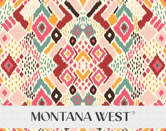 May include: A colorful geometric pattern with a cream background. The pattern features red, pink, orange, yellow, brown, and teal colors. The pattern is repeated throughout the image. The text "MONTANA WEST®" is at the bottom of the image.