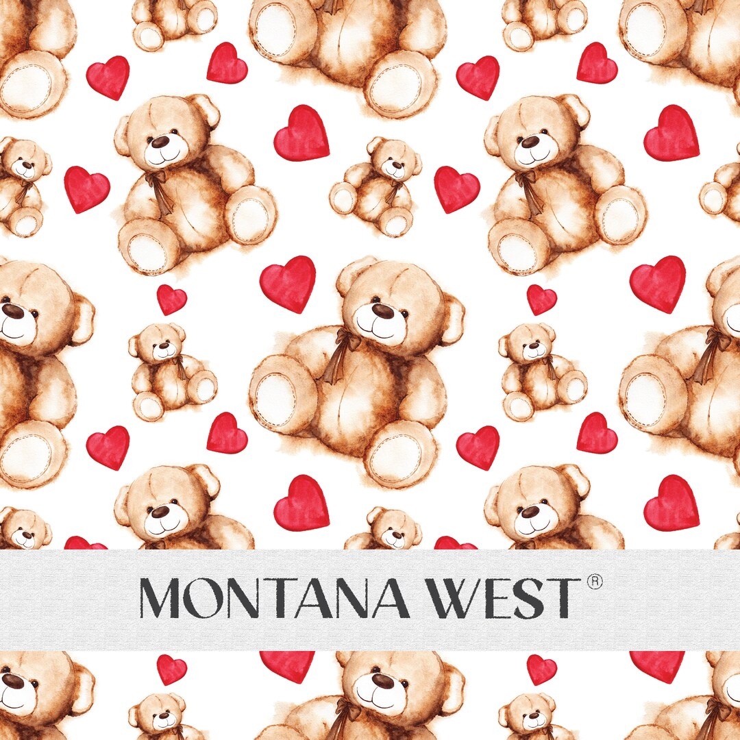 Buy Teddy Bear Hearts Seamless Pattern, Digital Watercolor Cute Teddy ...