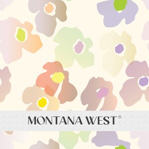May include: A white background with a repeating pattern of pastel colored flowers. The text "MONTANA WEST" is at the bottom of the image.