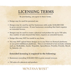 May include: Licensing terms for digital designs. Designs may be used for personal use, for businesses with under &pound;150,000 in gross annual revenue, or to create physical end-products for up to 750 sales. Extended licensing is required for businesses exceeding &pound;150,000 in gross annual revenue or for more than 750 sales of a physical end-product.
