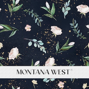 Flowers and Leaves Seamless Pattern, Digital Watercolor Floral Paint Splatter Seamless Pattern File for Commercial Use, Green Leaves, Navy