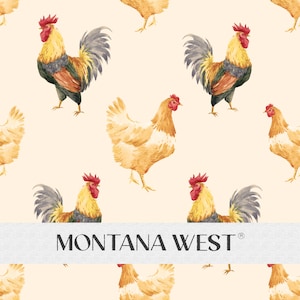 Chickens Roosters Seamless Pattern, Digital Watercolor Cute Farmhouse Chickens and Roosters Seamless Pattern File for Commercial Use, Tan