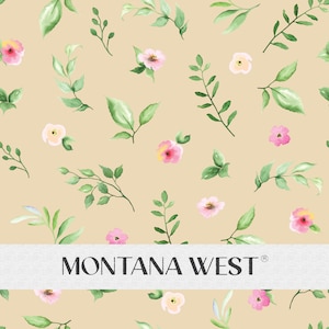 Flowers and Green Leaves Seamless Pattern, Digital Watercolor Floral Plants Seamless Pattern File for Commercial Use, Beige Background