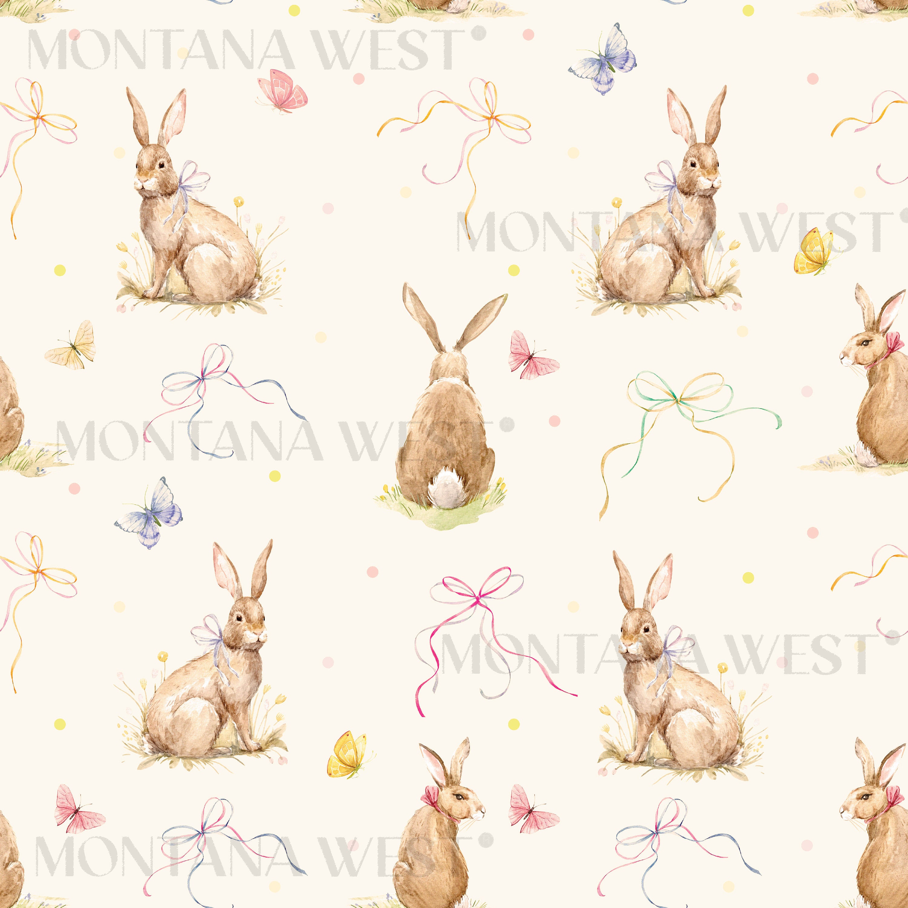 Cute Bunnies Seamless Pattern, Digital Watercolor Retro Style Bunnies ...