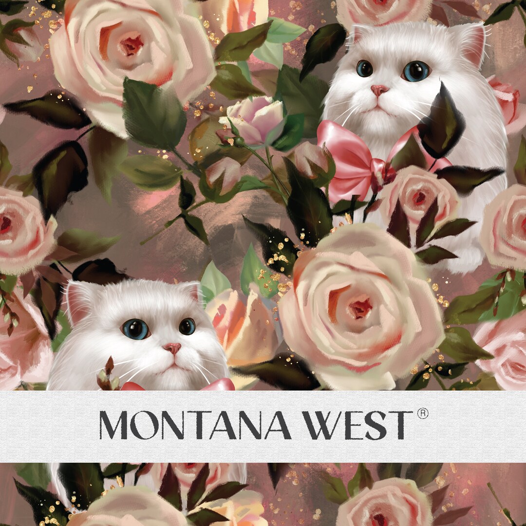 Vintage Floral Cats Seamless Pattern, Digital Handdrawn Cats and Roses