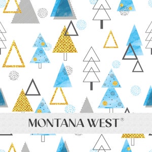 Retro Christmas Seamless Pattern, Digital Retro Christmas Trees Abstract Seamless Pattern File for Commercial Use, Blue White Gold