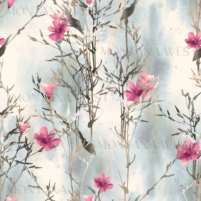 Abstract Pink Flowers Seamless Pattern Digital Watercolor - Etsy