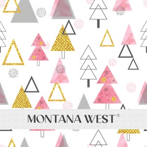 Retro Christmas Seamless Pattern, Digital Retro Christmas Trees Abstract Seamless Pattern File for Commercial Use, Pink White Gold