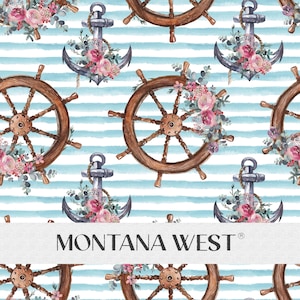 Floral Helms Seamless Pattern, Digital Striped Ship Helm Flowers Anchors Seamless Pattern File for Commercial Use, Nautical Floral, Vintage