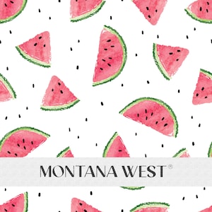 Watermelons Seamless Pattern, Digital Watercolor Watermelon Slices Seamless Pattern File for Commercial Use, White, Fruits Summer Seamless
