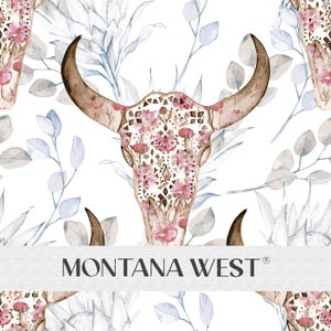 Floral Bull Skull Seamless Pattern, Digital Watercolor Bull Skull with Peony and Protea Seamless Pattern for Commercial Use, Boho Seamless