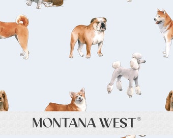 Watercolor Dogs Seamless Pattern, Digital Watercolor Variety of Dog Breeds Seamless Pattern File for Commercial Use, Cute Dogs, Light Blue
