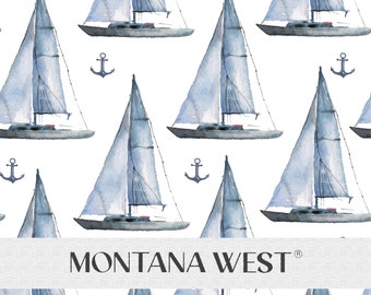 Nautical Ships Seamless Pattern, Digital Hand-Drawn Sailboats and Anchors on White Background Seamless Pattern File for Commercial Use