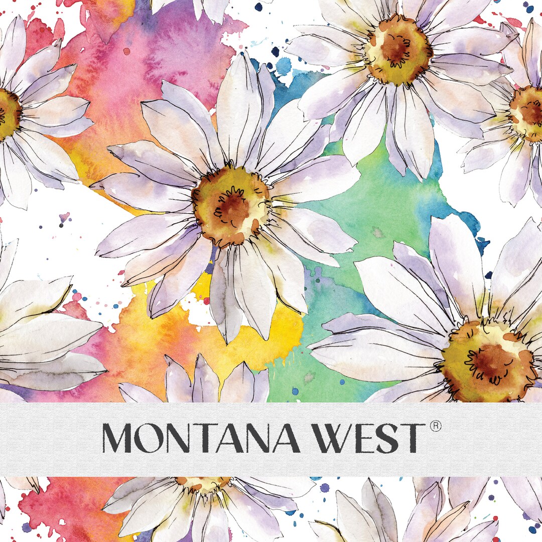 White Daisies Seamless Pattern, Digital Watercolor White Wild Daisy on ...