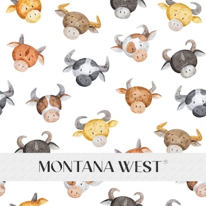 Cute Cows Ox Seamless Pattern, Digital Watercolor Cute Cow and Ox Faces on White Background Seamless Pattern File Commercial Use, Nursery