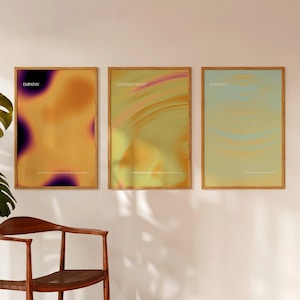 Conjunto de 3 - EMPATÍA, SATISFACCIÓN, SERENIDAD - Pósters de aura emocional - Arte mural imprimible - Diseño minimalista - Arte contemporáneo