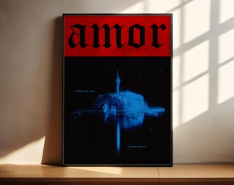 AMOR ゴシックラブプリント | 赤と黒のロマンチックなウォールアートポスター | デジタルダウンロード