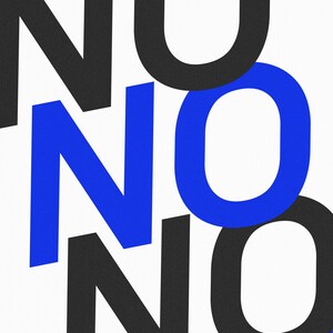 Puede incluir: Dise&ntilde;o gr&aacute;fico abstracto con la palabra &laquo;NO&raquo; en negrita, fuente sans-serif. Las letras son en negro y azul sobre un fondo blanco. La palabra se repite varias veces, creando un efecto visual din&aacute;mico.