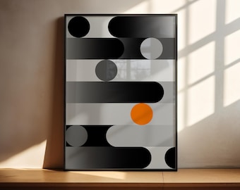 EXCEPCIÓN / Póster con estampado de ondas / Arte geométrico Bauhaus / Impresión en naranja y negro / Descarga digital