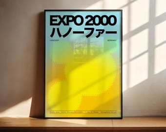 2000年ハノーバー万博レトロプリント | ドイツミレニアムウォールアートポスター | Y2K幾何学模様装飾 | デジタルダウンロード