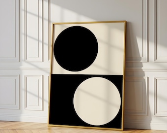 Impresión circular japonesa / Póster minimalista de arte mural en blanco y negro / Decoración geométrica Yin Yang / Descarga digital