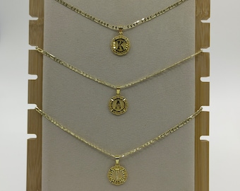 Initial Necklace For Women Girl,14K Gold Plated Round Letter Pendant Necklace Capital Monogram Necklace Alhpabets from A-Z Figaro Chain