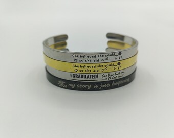 Bracelets for Women Personalized Inspirational Jewelry Mantra Cuff Bangle Friend Encouragement Gift for Her