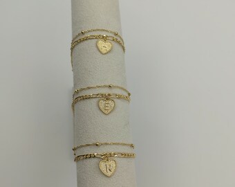 Heart Initial Ankle Bracelets 14K Gold Plated Dainty Layered Figaro Chain CZ Initial Anklets Summer Jewelry Gifts for Women Teen Girls