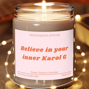 Karol G Candle, Bichota, Tropicoqueta, Latina Pride Candle, Tropicoqueta Vibes, Latina Gift, Reggaeton Music Gift