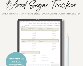 Blood Sugar Tracker Glucose Log Monitor Diabetes Sugar Planner Health Tracker Type 1 Diabetes Type 2 Diabetes A4 A5 Digital PDF Printable